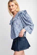 Blue Floral And Ginham Print Button Down Top