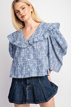 Blue Floral And Ginham Print Button Down Top