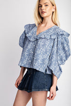 Blue Floral And Ginham Print Button Down Top