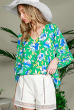 Green Balloon Sleeve Floral Printed Woven Top