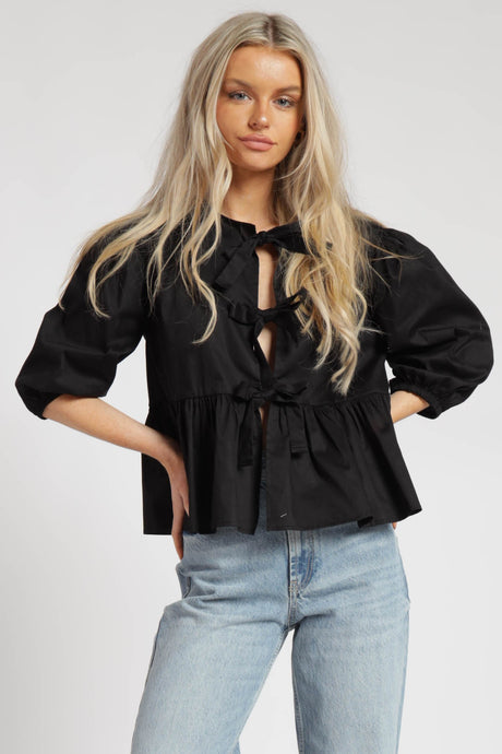 Black Bow Detailed Poplin Blouse