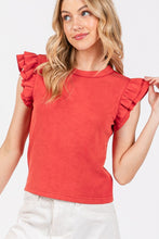 Red Mineral Washed Ruffle Sleeve Top