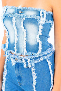 Light Blue Frayed Edge Denim Corset Top