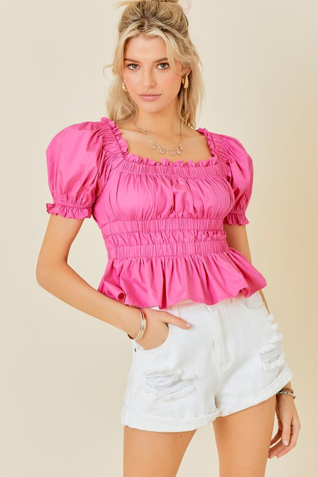 Pink Ruffle Detail Poplin Tiered Babydoll Top