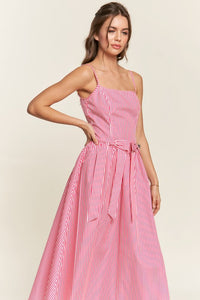 Hot Pink Striped Bow Midi Dress