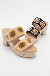 Yellow Shirin Flower Crochet Double Strap Platform Heel