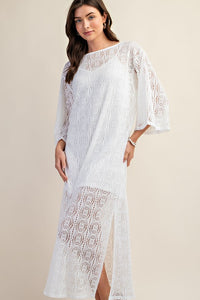 White Long Sheer Crochet Knit Dress