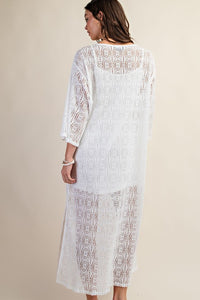 White Long Sheer Crochet Knit Dress