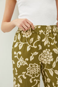 Moss Floral Printed Elastic Waistband Wide Leg Pants