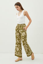 Moss Floral Printed Elastic Waistband Wide Leg Pants