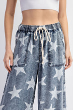 Denim Mineral Washed Star Printed Straight Leg Pants