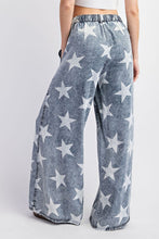 Denim Mineral Washed Star Printed Straight Leg Pants