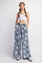 Denim Mineral Washed Star Printed Straight Leg Pants