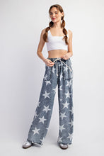 Denim Mineral Washed Star Printed Straight Leg Pants