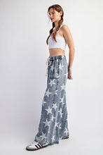 Denim Mineral Washed Star Printed Straight Leg Pants