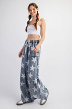 Denim Mineral Washed Star Printed Straight Leg Pants