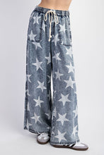 Denim Mineral Washed Star Printed Straight Leg Pants