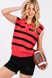 Red/Black Striped Sleeveless Sweater Top