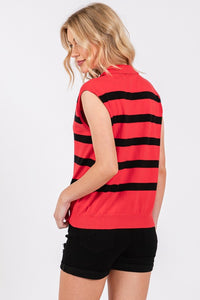 Red/Black Striped Sleeveless Sweater Top