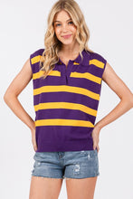 Purple/Yellow Striped Sleeveless Sweater Top