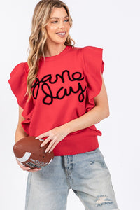 Red/Black Ruffle Sleeve Gameday Sweater Top