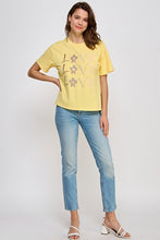 Yellow Rhinestone Detail Graphic T Shirt