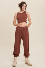 Chestnut Ribbed Crop Top And Jogger Pants Knit Sets