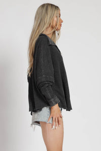 Black Mineral Dyed Fringe Top