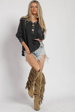 Black Mineral Dyed Fringe Top