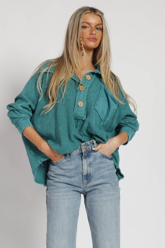 Turquoise Mineral Dyed Fringe Top