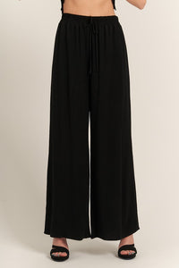 Black Elastic Waistband Wide Leg Pants