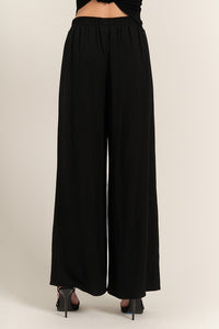 Black Elastic Waistband Wide Leg Pants