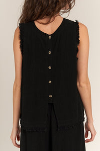 Black Back Button Detail Sleeveless Top