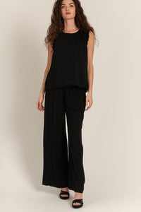 Black Back Button Detail Sleeveless Top