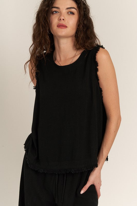 Black Back Button Detail Sleeveless Top