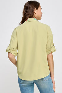 Lime Neck Tie Button Shirt