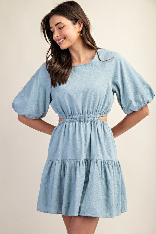 Blue Puff Sleeve Mini Dress