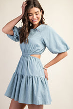 Blue Puff Sleeve Mini Dress