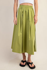 Sage Elastic Waistband Midi Skirt