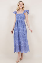 Periwinkle Hollow Embroidery Tiny Ruffle Sleeve Dress