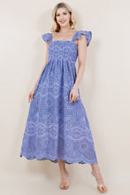 Periwinkle Hollow Embroidery Tiny Ruffle Sleeve Dress