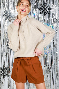 Taupe Mock Neck Button Detail Sweater