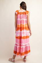 Pink/Orange Tie-Dye Ruffle Shoulder Dress