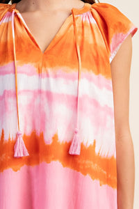 Pink/Orange Tie-Dye Ruffle Shoulder Dress