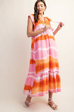 Pink/Orange Tie-Dye Ruffle Shoulder Dress