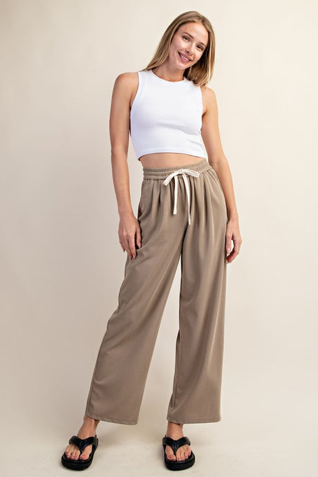 Tan Drawstring Elastic Waistband Pants