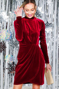 Burgundy Pin-Tuck Detail Body Con Mini Velvet Dress