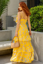 Yellow Print Chiffon Maxi Dress