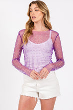 Purple Rhinestone Studded Long Sleeve Top