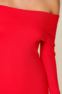 Red Bare Elegance Off Shoulder Bodycon Dress